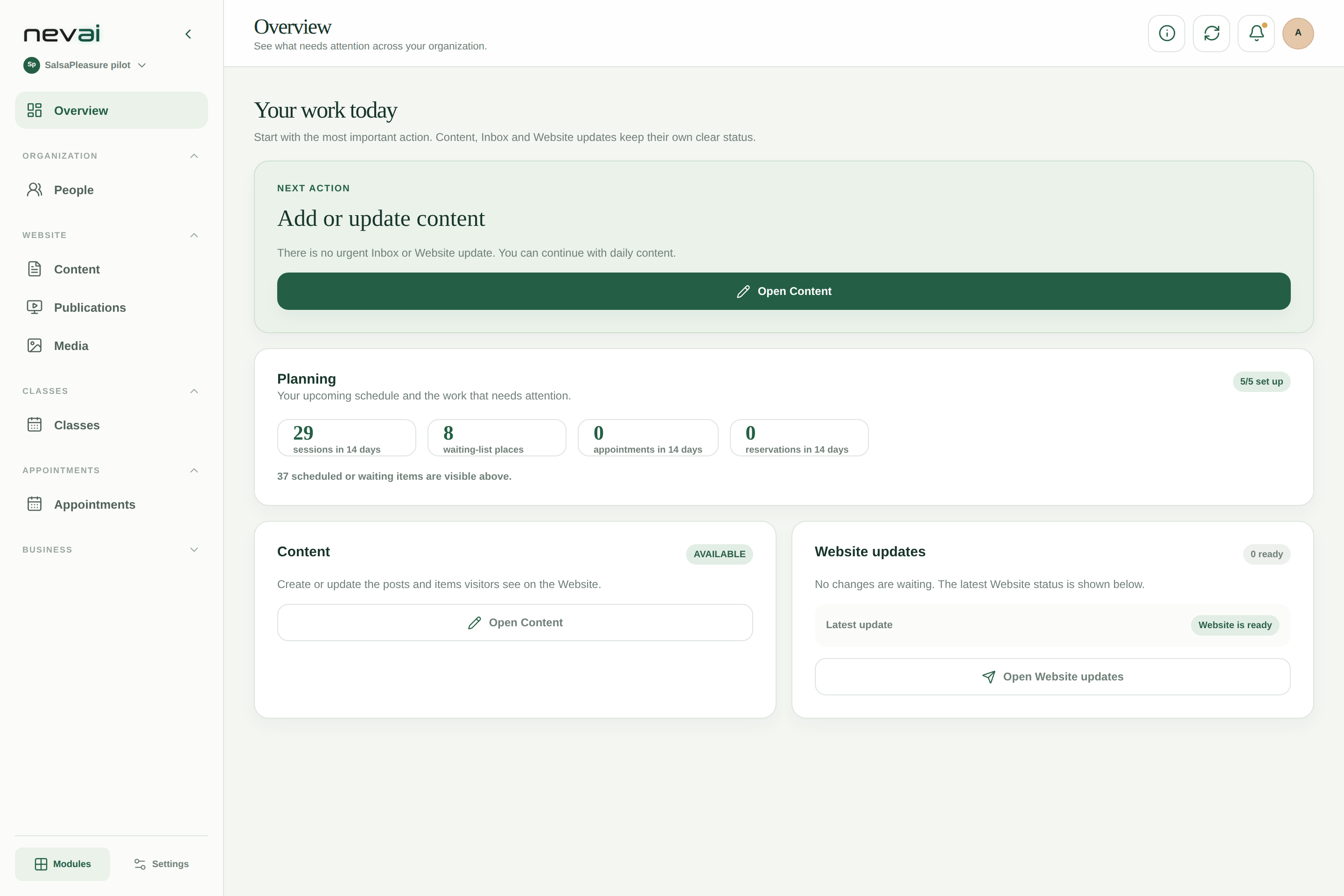 Nevai workspace on desktop